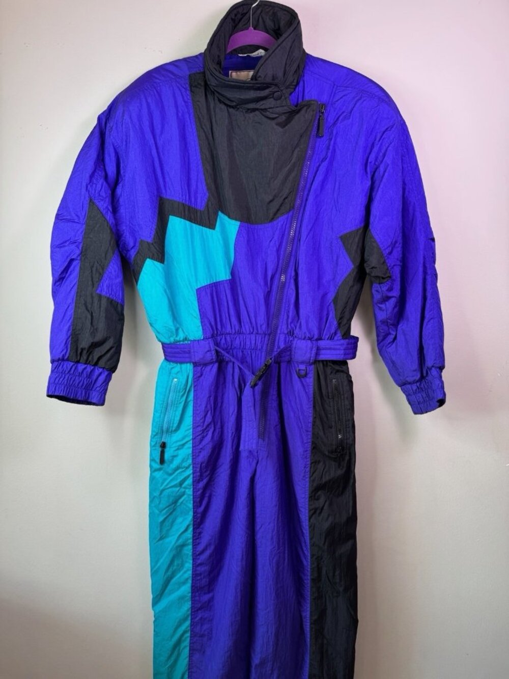VTG Profile Ski 1970s Snow Ski Suit Purple Teal  Insulated Women Large